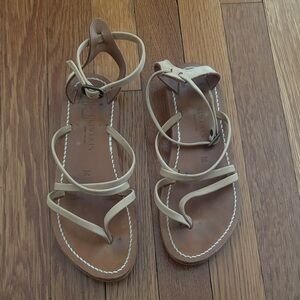 K.Jacques Epicure Tan and Cream Leather Strappy Women's Sandals
